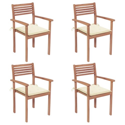 Garden Chairs 4pcs with Cream Cushions Solid Teak Wood