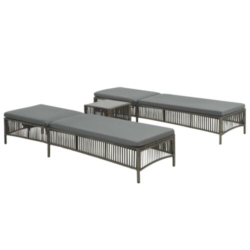 Sun Loungers 2pcs with Table Poly Rattan Grey