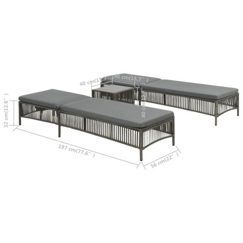 Sun Loungers 2pcs with Table Poly Rattan Grey - Image 5