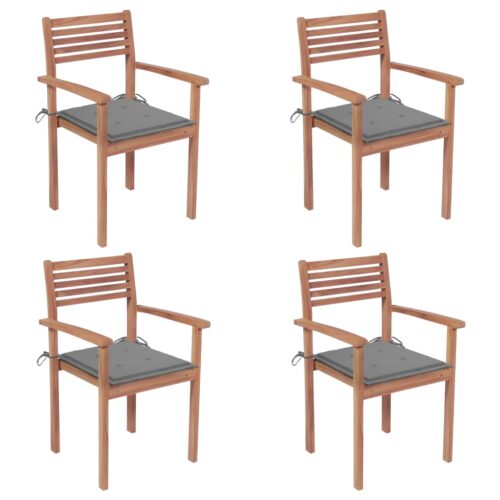 Garden Chairs 4pcs with Grey Cushions Solid Teak Wood - Image 12