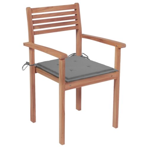 Garden Chairs 4pcs with Grey Cushions Solid Teak Wood