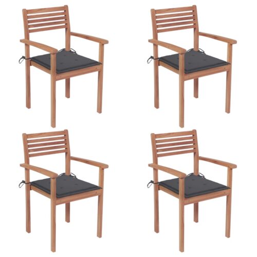 Garden Chairs 4pcs with Anthracite Cushions Solid Teak Wood - Image 2