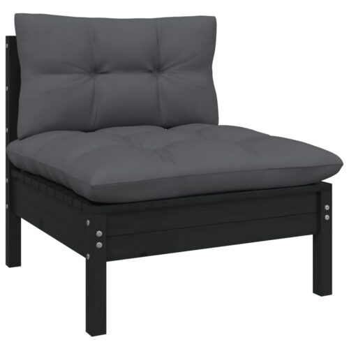 11-Piece Garden Lounge Set with Cushions Black Pine Wood Outdoor Patio Furniture - Image 5