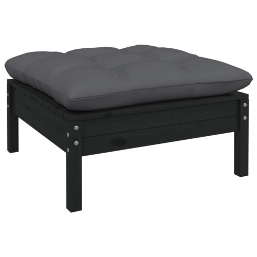 11-Piece Garden Lounge Set with Cushions Black Pine Wood Outdoor Patio Furniture - Image 6