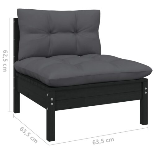 11-Piece Garden Lounge Set with Cushions Black Pine Wood Outdoor Patio Furniture - Image 8