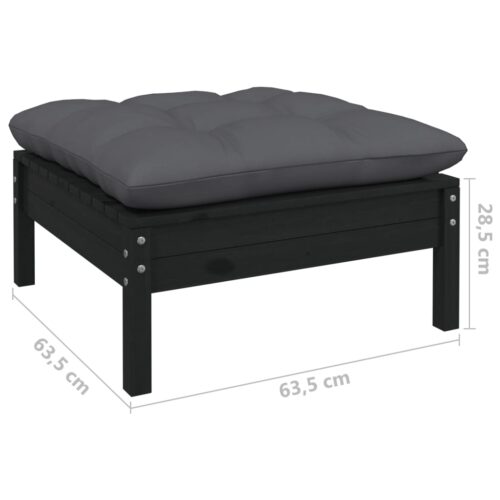 11-Piece Garden Lounge Set with Cushions Black Pine Wood Outdoor Patio Furniture - Image 9