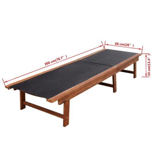 Sun Loungers 2pcs with Table Solid Acacia Wood Textilene - Image 9