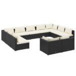 11-Piece Garden Lounge Set with Cushions Black Poly Rattan Wicker Outdoor Patio Furniture