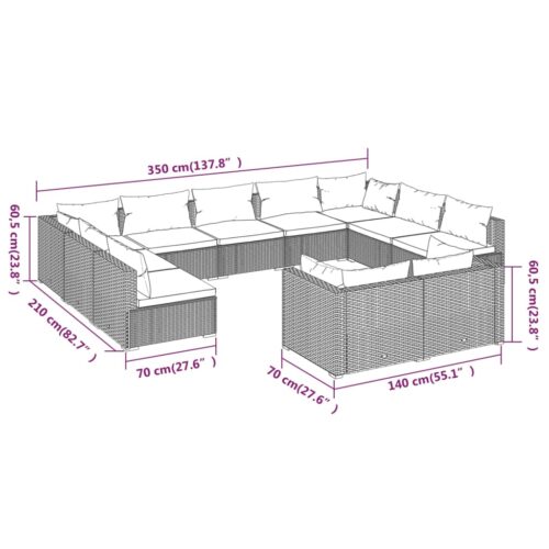 11-Piece Garden Lounge Set with Cushions Black Poly Rattan Wicker Outdoor Patio Furniture - Image 7