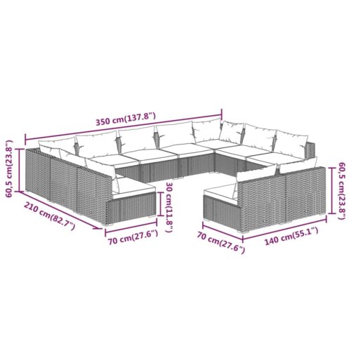 11-Piece Garden Lounge Set with Cushions Black Poly Rattan Wicker Outdoor Patio Furniture - Image 7