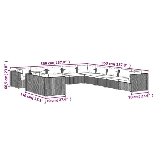 11-Piece Garden Lounge Set with Cushions Black Poly Rattan Wicker Outdoor Patio Furniture - Image 5