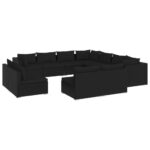 11-Piece Garden Lounge Set with Cushions Black Poly Rattan Wicker Outdoor Patio Furniture
