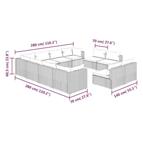 11-Piece Garden Lounge Set with Cushions Black Poly Rattan Wicker Outdoor Patio Furniture - Image 7
