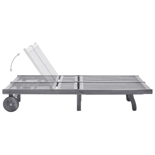 2-Person Garden Sun Lounger with Cushion Grey Solid Acacia Wood - Image 3