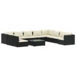 11-Piece Garden Lounge Set with Cushions Black Poly Rattan Wicker Outdoor Patio Furniture