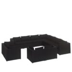 11-Piece Garden Lounge Set with Cushions Black Poly Rattan Wicker Outdoor Patio Furniture