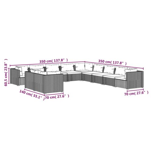 11-Piece Garden Lounge Set with Cushions Black Poly Rattan Wicker Outdoor Patio Furniture - Image 5