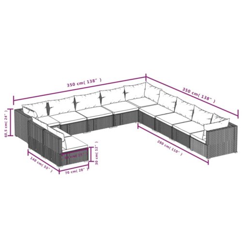 11-Piece Garden Lounge Set with Cushions Black Poly Rattan Wicker Outdoor Patio Furniture - Image 5