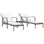 Sun Loungers 2pcs with Table Poly Rattan Brown