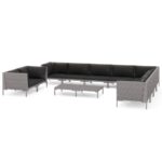 11-Piece Garden Lounge Set with Cushions Poly Rattan Wicker Outdoor Patio Furniture Dark Grey