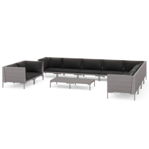 11-Piece Garden Lounge Set with Cushions Poly Rattan Wicker Outdoor Patio Furniture Dark Grey