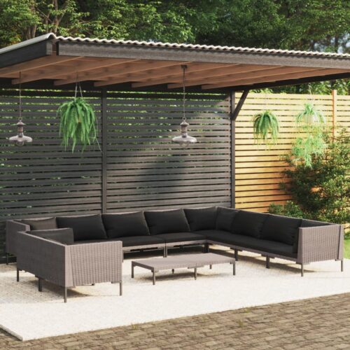 11-Piece Garden Lounge Set with Cushions Poly Rattan Wicker Outdoor Patio Furniture Dark Grey - Image 2