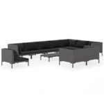 11-Piece Garden Lounge Set with Cushions Poly Rattan Wicker Outdoor Patio Furniture Dark Grey