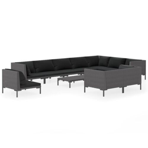11-Piece Garden Lounge Set with Cushions Poly Rattan Wicker Outdoor Patio Furniture Dark Grey