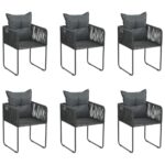 Outdoor Chairs 6pcs with Pillows Poly Rattan Black