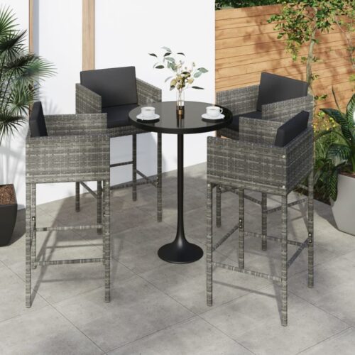 Bar Stools 4pcs with Cushions Grey Poly Rattan - Image 8