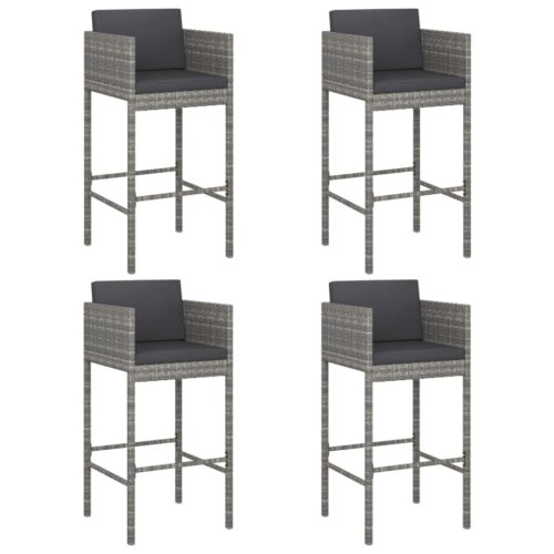 Bar Stools 4pcs with Cushions Grey Poly Rattan - Image 2
