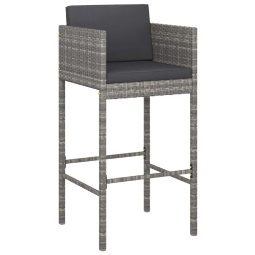Bar Stools 4pcs with Cushions Grey Poly Rattan