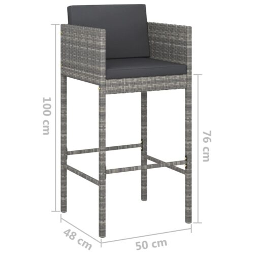 Bar Stools 4pcs with Cushions Grey Poly Rattan - Image 7