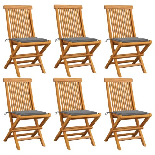 Garden Chairs with Grey Cushions 6pcs Solid Teak Wood - Image 12