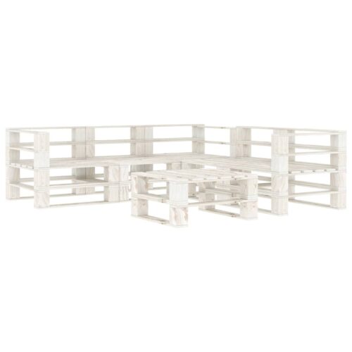 6-Piece Garden Pallet Lounge Set Wood White Outdoor Patio Furniture