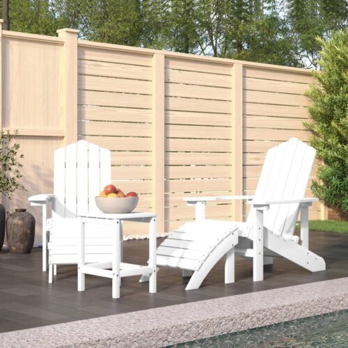 Garden Adirondack Chairs with Footstool Table HDPE White - Image 9