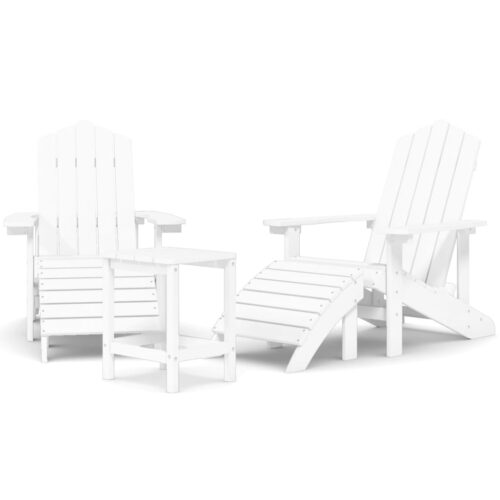 Garden Adirondack Chairs with Footstool Table HDPE White