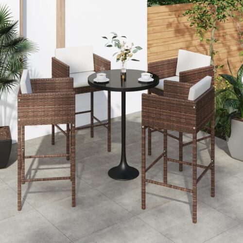 Bar Stools 4pcs with Cushions Brown Poly Rattan - Image 8