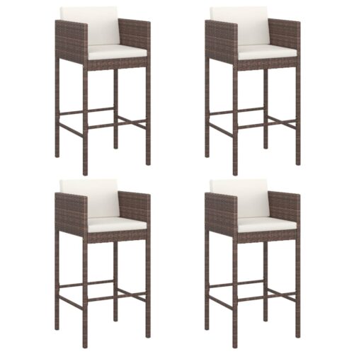 Bar Stools 4pcs with Cushions Brown Poly Rattan - Image 2