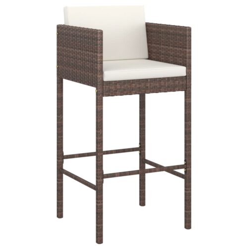 Bar Stools 4pcs with Cushions Brown Poly Rattan