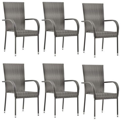 Stackable Outdoor Chairs 6pcs Grey Poly Rattan - Image 2