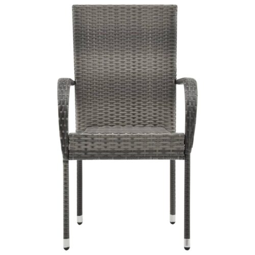 Stackable Outdoor Chairs 6pcs Grey Poly Rattan - Image 4