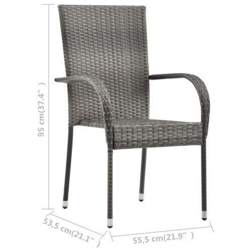 Stackable Outdoor Chairs 6pcs Grey Poly Rattan - Image 10