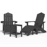 Garden Adirondack Chairs with Footstool Table HDPE Anthracite
