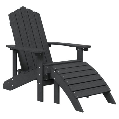 Garden Adirondack Chairs with Footstool Table HDPE Anthracite - Image 3