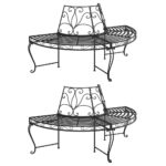 Half Round Tree Bench 2pcs 160cm Black Steel