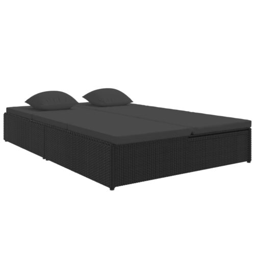 Convertible Sun Bed with Cushions Poly Rattan Black - Image 2