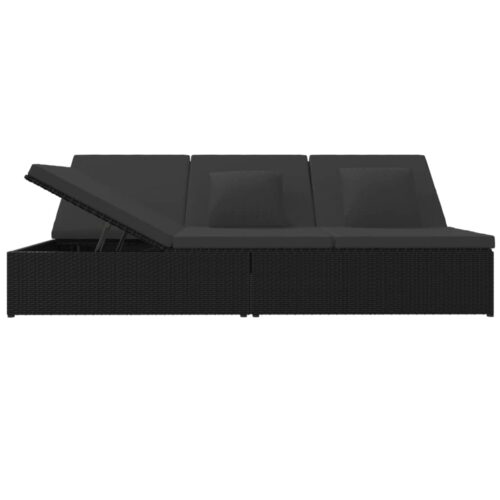 Convertible Sun Bed with Cushions Poly Rattan Black - Image 3