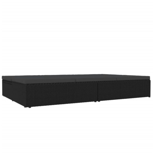 Convertible Sun Bed with Cushions Poly Rattan Black - Image 6