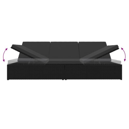 Convertible Sun Bed with Cushions Poly Rattan Black - Image 7